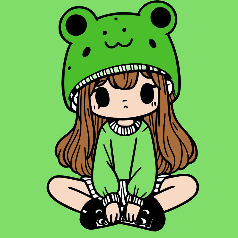 a girl wearing a frog hat and some frog socks