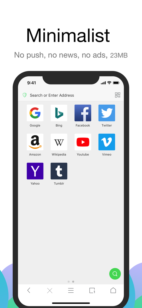 Alook Browser - 8x Speed - Alook Browser minimalist home screen showing a clean interface with search bar and popular website icons.