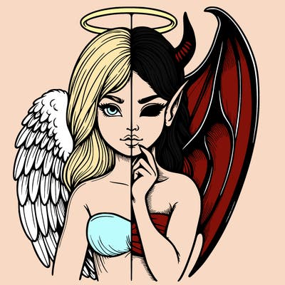 realistic angel half demon