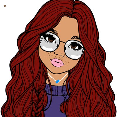 girl with long hair and freckles and glasses realistic