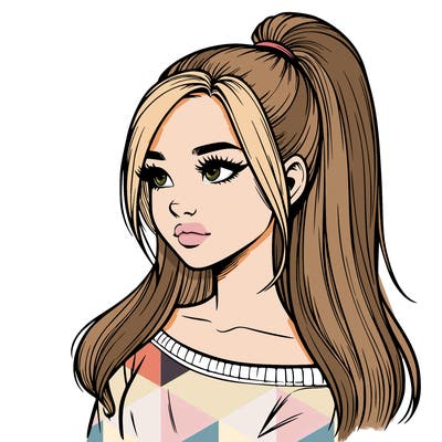 realistic girl with a high ponytail
