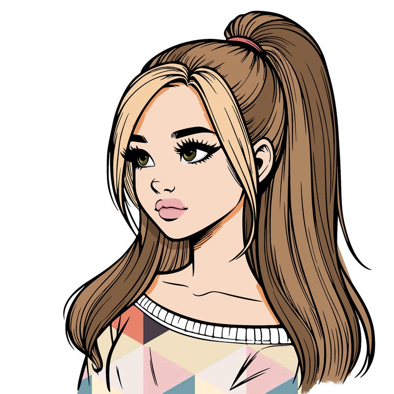 realistic girl with a high ponytail