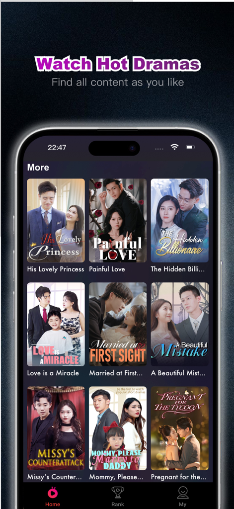 CoolDrama-Short Dramas&Movies - A mobile screen showing a variety of trending short drama series and mini movies on the CoolDrama app