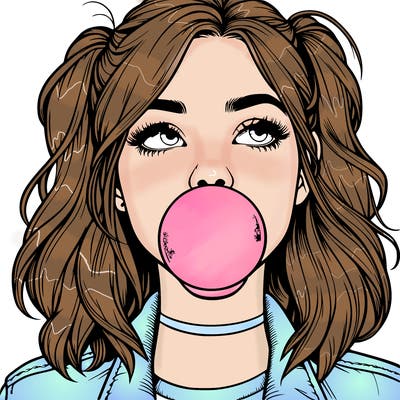 realististic girl blowing bubble -gum