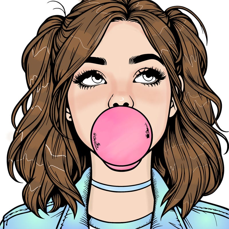 realististic girl blowing bubble -gum