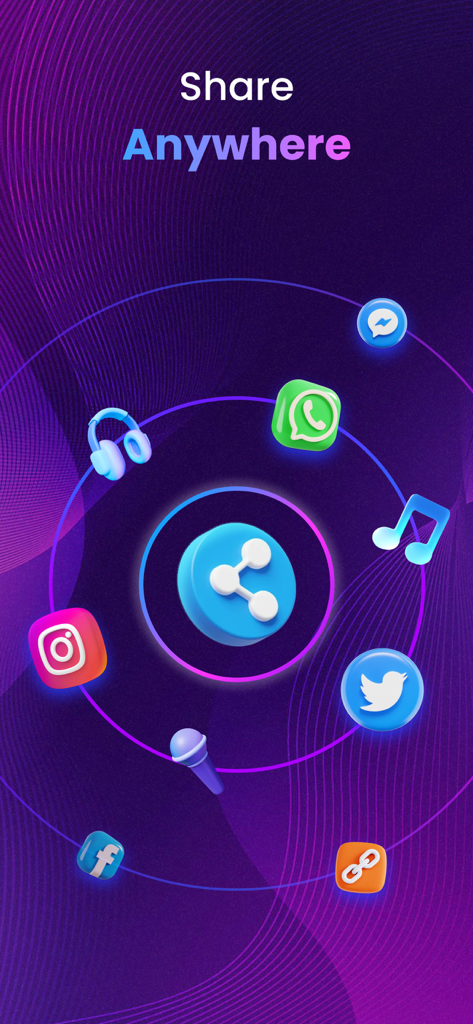 Sondo - AI Music Video & AI MV - Interfaz de la aplicación Sondo mostrando la capacidad de compartir videos musicales generados por IA en plataformas de redes sociales como Instagram y WhatsApp