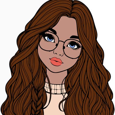 girl with long hair and freckles and glasses realistic