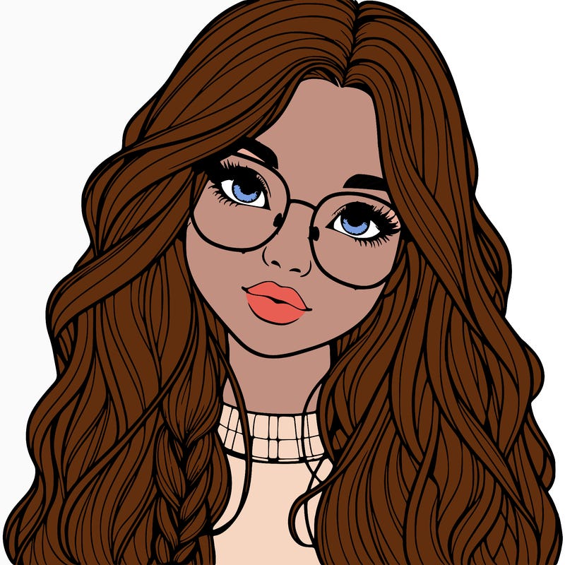 girl with long hair and freckles and glasses realistic
