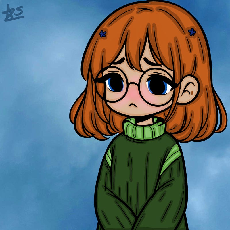 sad girl with glasses in a sweater