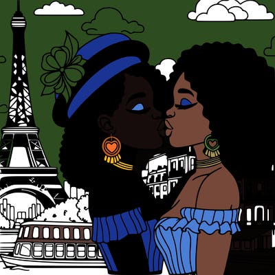 2 african women kissing in paris
