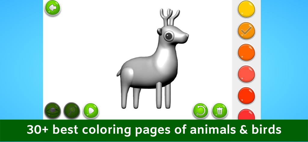 3D deer coloring page in a kids coloring book app