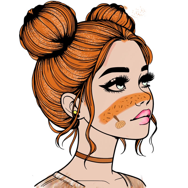 realistic girl with buns on the top of her head