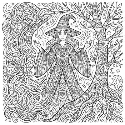 Unleash your inner artist with this captivating White Witch Zentangle coloring page, featuring intricate patterns and a powerful, benevolent sorceress. It's a perfect blend of magic and meditative art, ready to bring peace and creativity to your day.
