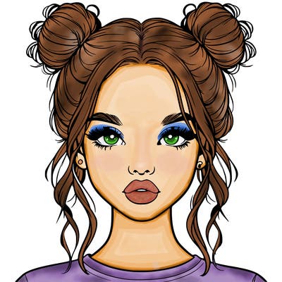realistic girl with two buns in hair and lips