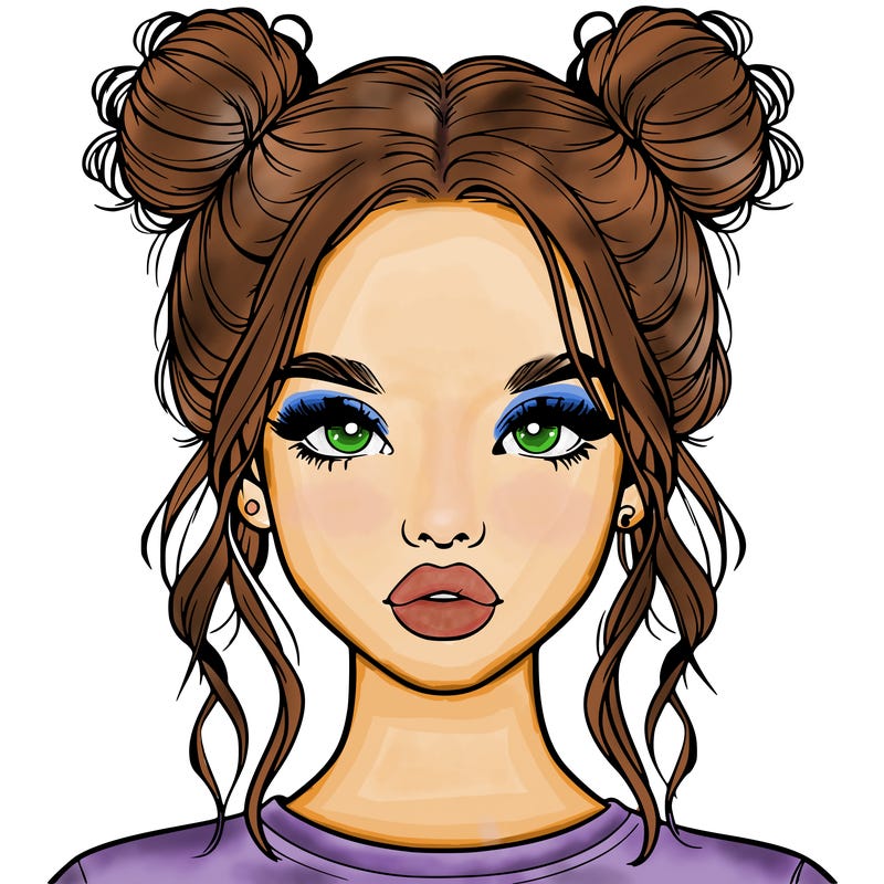 realistic girl with two buns in hair and lips