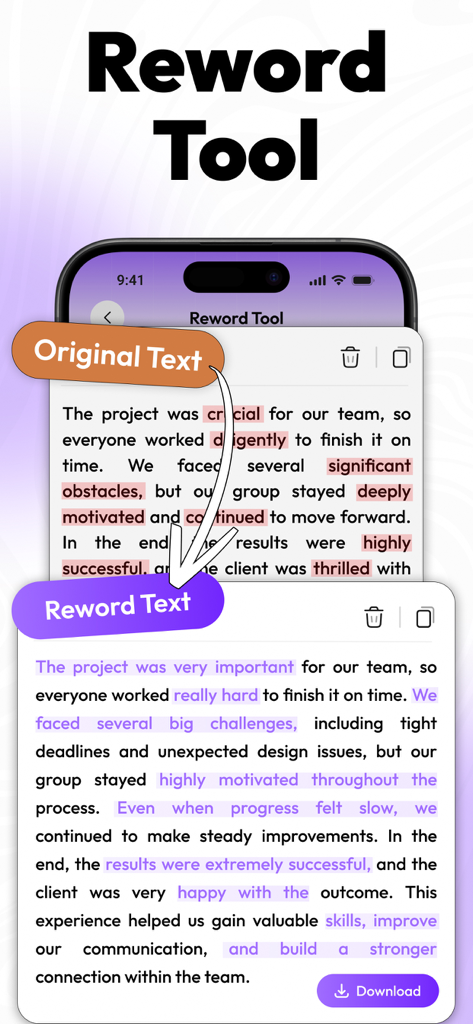 Uma comparação entre texto original e reescrito na interface da Ferramenta de Reescrita de Texto Humanize AI