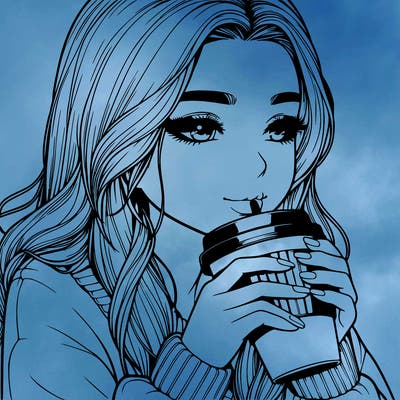 realistic girl drinking coffee