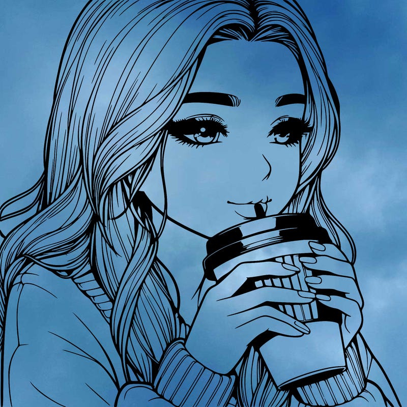 realistic girl drinking coffee