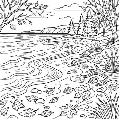 Discover the peaceful charm of autumn on a secluded beach with this beautiful coloring page. Immerse yourself in the calming scene of falling leaves, gentle waves, and serene coastal beauty.