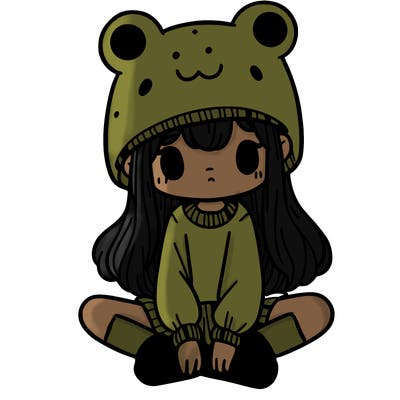 a girl wearing a frog hat and some frog socks
