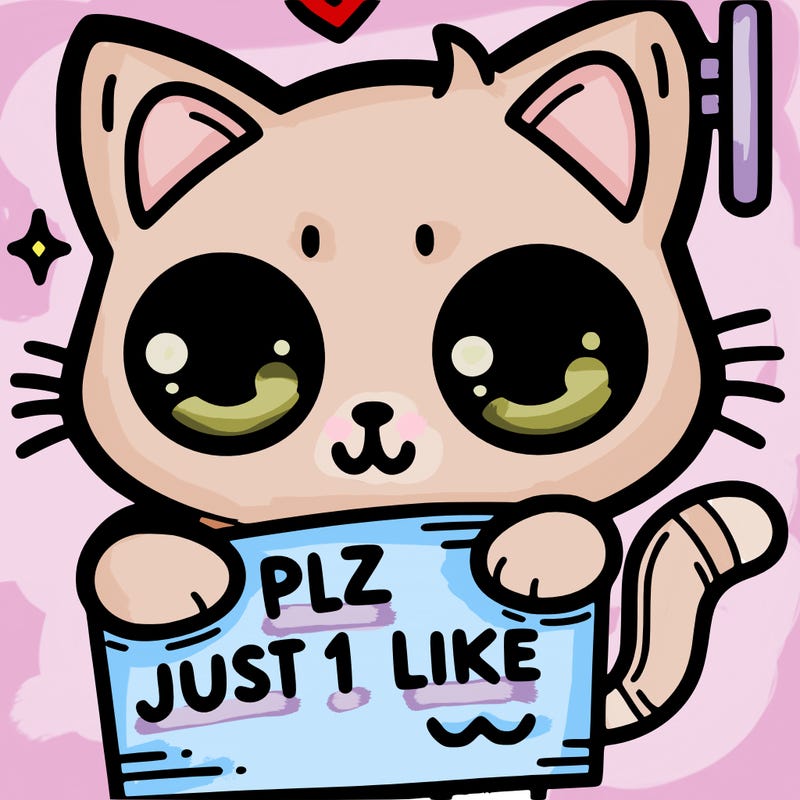 a cute cat holding a sign that says plz just 1 like