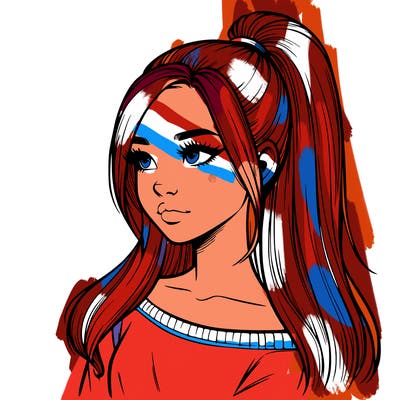 realistic girl with a high ponytail