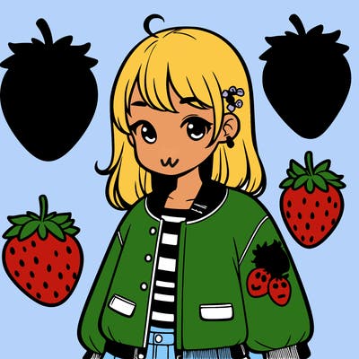 girl and a strawberry jacket