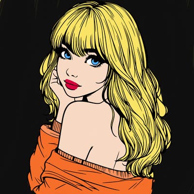 realistic girl with bangs looking over her shoulder