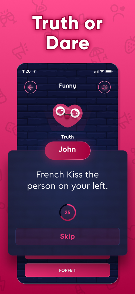 House Party: Adult Party Games - Interface of House Party app displaying a Truth or Dare game prompt for adults