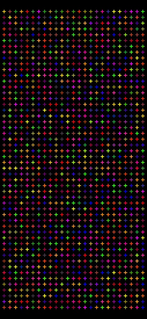 LED Board Plus - Grid of multicolored plus signs on a black background