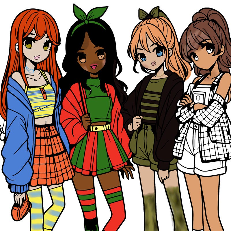 teen manga girls group of 4