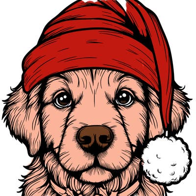 realistic dog with a christmas hat