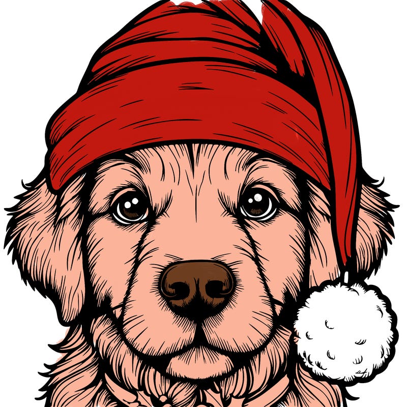 realistic dog with a christmas hat
