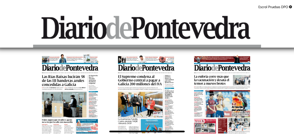 Kiosco Diario de Pontevedra - Three digital front pages of the Diario de Pontevedra newspaper