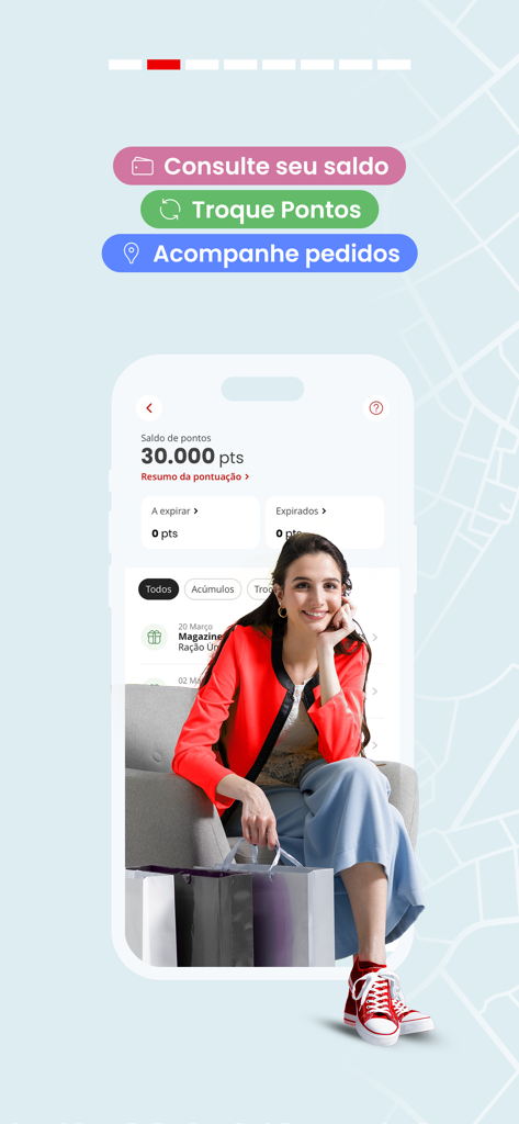 Esfera app interface displaying loyalty points balance and reward options