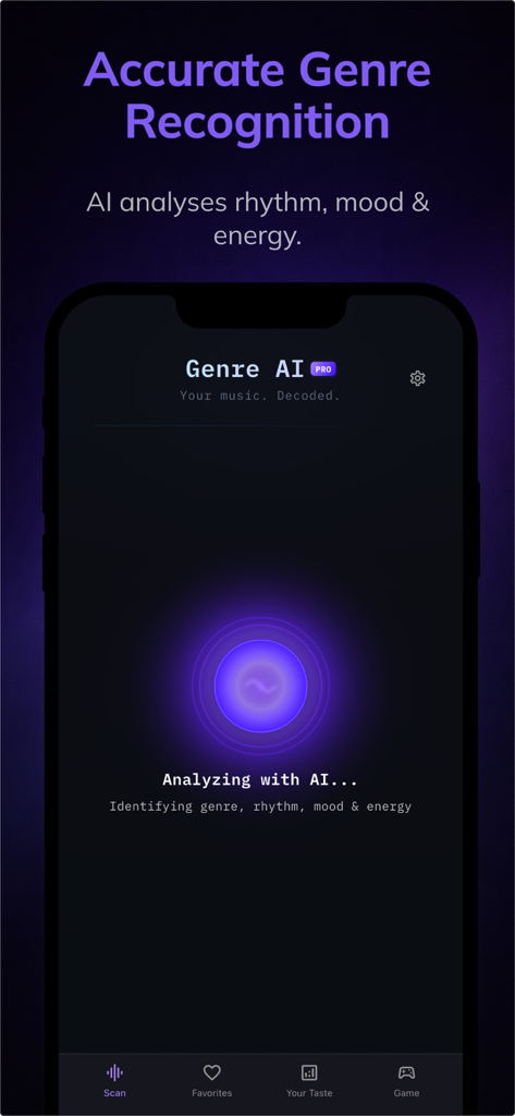 Genre AI: Music Genre ID - Genre AI app screen performing music genre and rhythm analysis