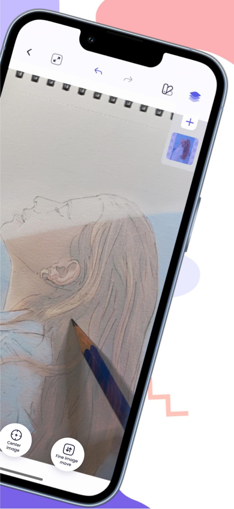 AR Tracing Projector: ArtSync - ArtSync app interface showing AR tracing of a portrait with a pencil