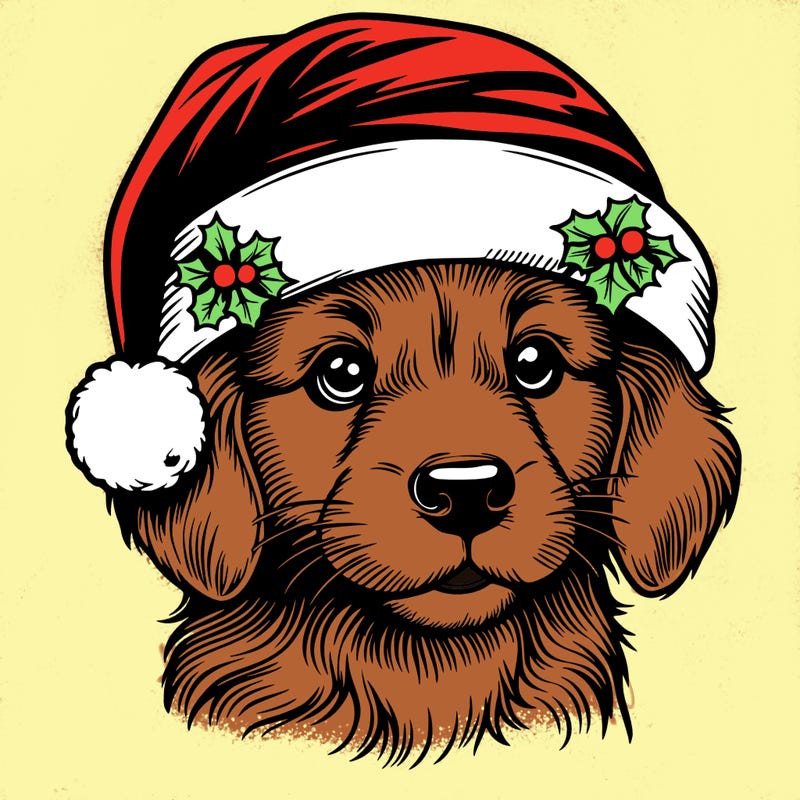 realistic dog wearing a santa hat