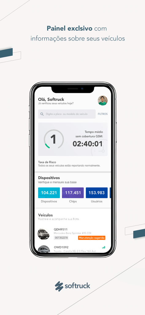 Softruck App-Dashboard mit Fahrzeugortung und Flottenstatistiken