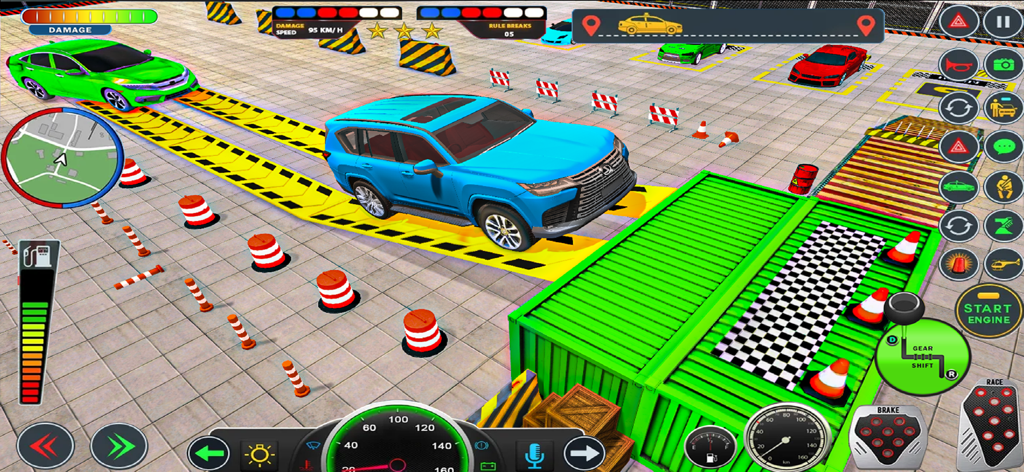 Multi Vehicle Parking Game - Un SUV blu esegue una manovra di parcheggio di precisione su una piattaforma in Multi Vehicle Parking Game