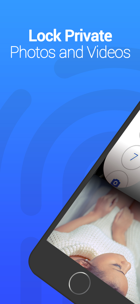 Vaultアプリのプロモーション画面。PINコードでプライベート写真や動画をロックするオプションが表示されています。