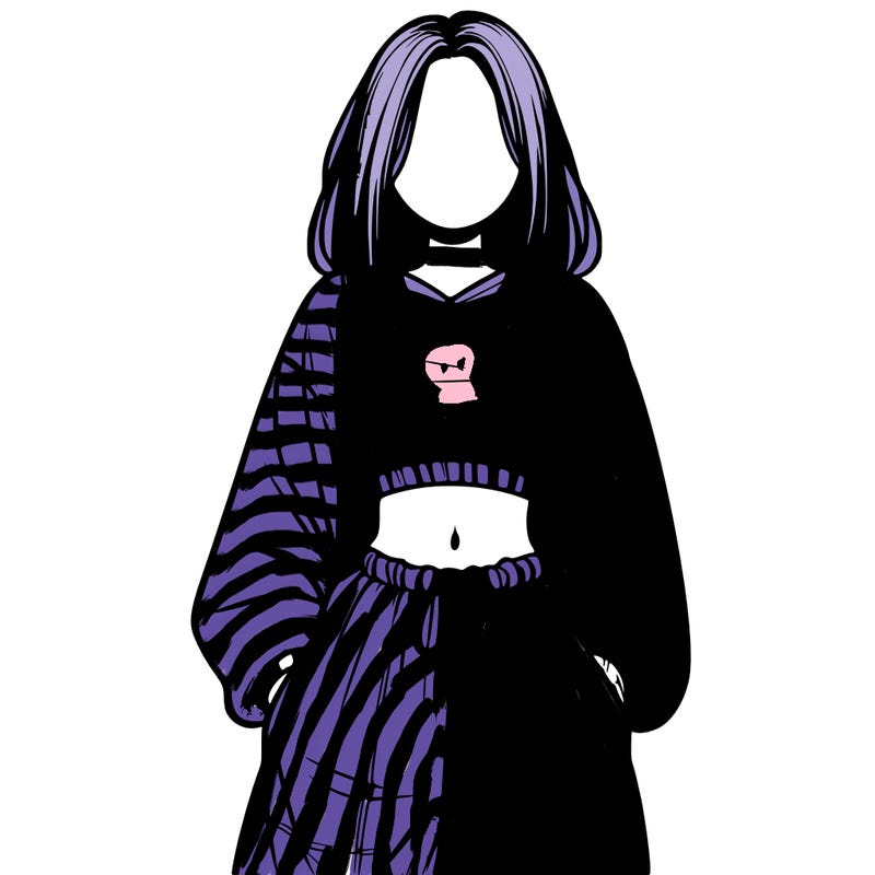 realistic girl faceless with baggy pants and a crop top