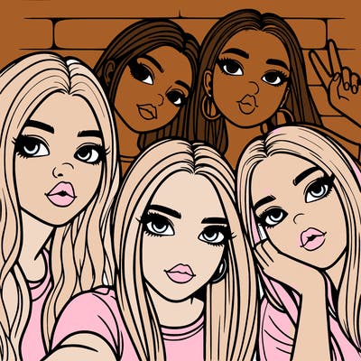 group of teen girls friends y2k up close in a selfie