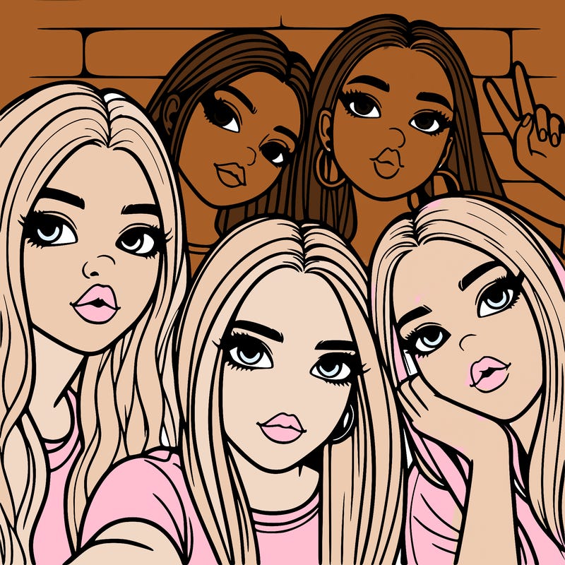 group of teen girls friends y2k up close in a selfie