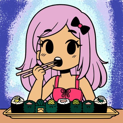 girl eating sushi