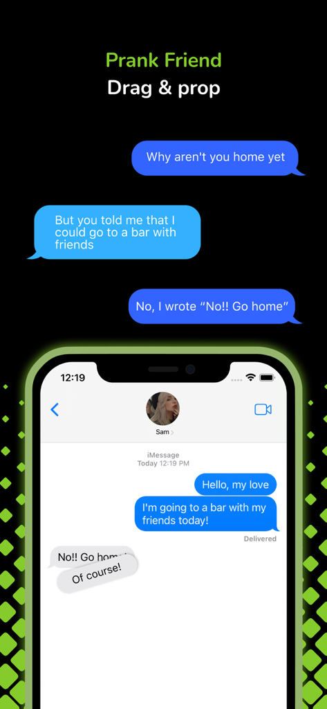 Sticker Maker for Messenger - Demostración de gastar una broma a un amigo en iMessage arrastrando un sticker sobre un mensaje.