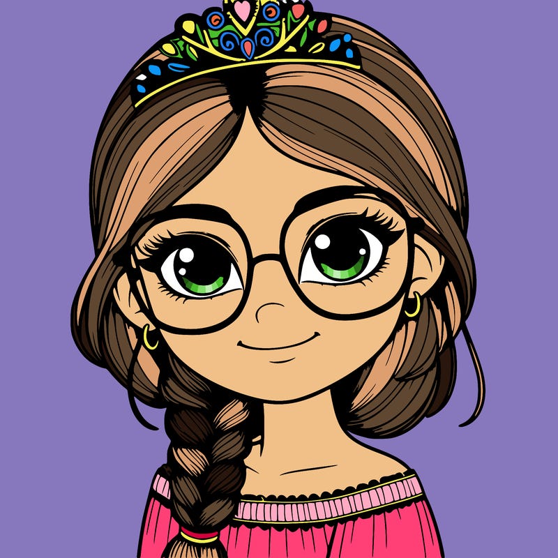 a girl with one braid and glasses who is a princess realistic