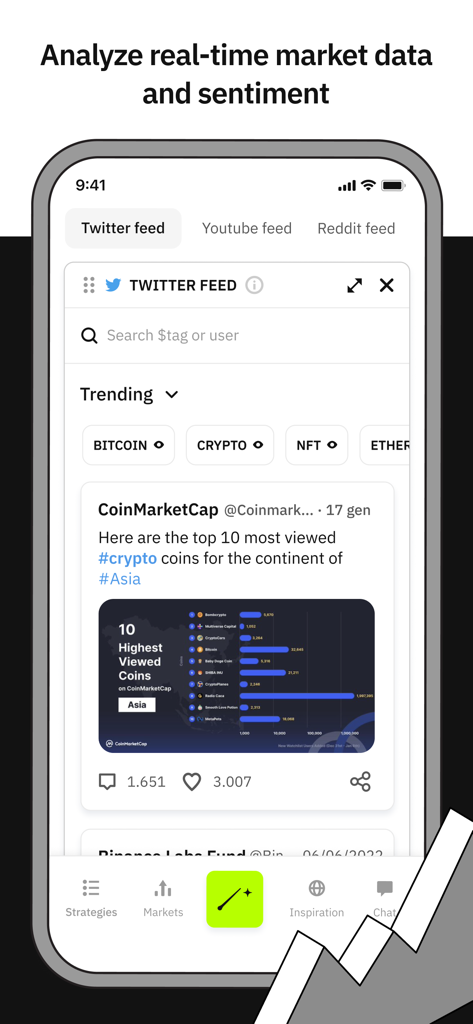 Merlin Investor - Merlin Investor app interface displaying integrated social media feeds for market sentiment and real time data analysis
