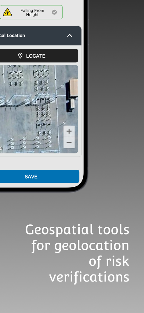 Forwood Safety+ - Forwood Safety plus app interface showing geospatial tools for geolocation of risk verifications