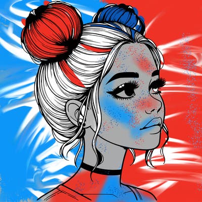 realistic girl with buns on the top of her head